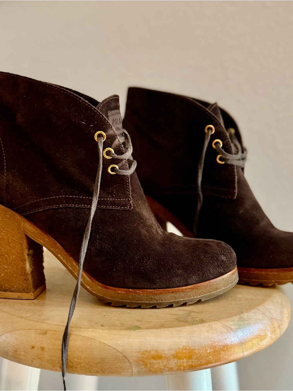 Prada brown suede lace-up ankle boot, W 40/9